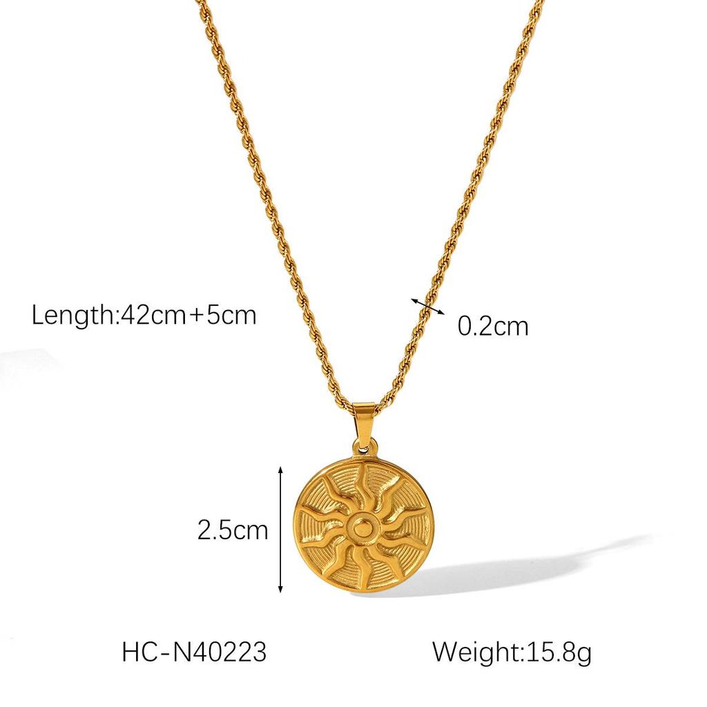 Stainless Steel Hip-Hop Sun Totem Pendant Necklace for Women