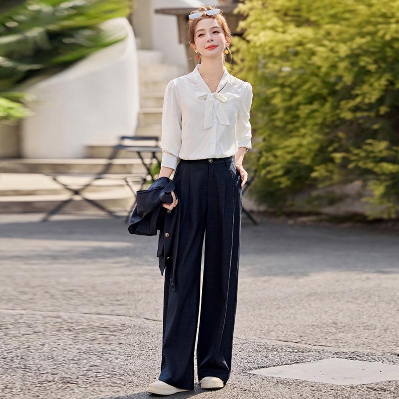 Women's Fashionable Spring 2025 Suit: Stylish Shirt, Denim Vest & Wide-Leg Pants Set YF2551