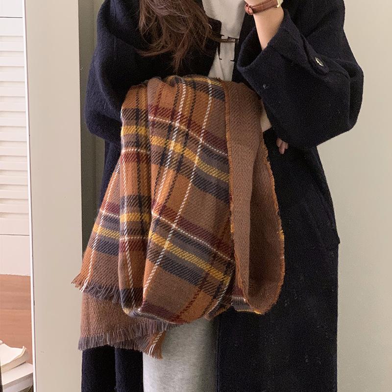 

Клетчатый шарф Женский Зимний Корейский стиль Шаль и шарф Двойного назначения Весенне-осенний Универсальный Теплый и утолщенный Британская классика 190*55cm
