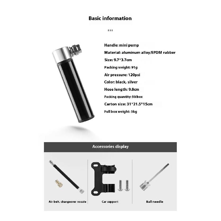 Portable Pocket MTB Bike Pump 120 PSI Mini Cycling Tire Inflator Hand Air Pump Bike Accessories Mountain Road Bicycle Pump