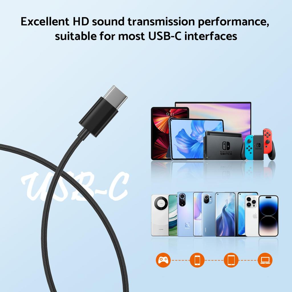 9D Bass Stereo Type C 3.5mm Headphones Volume Control Headset with Mic Wired Earbuds For iPhone Xiaomi Samsung Galaxy Earphones