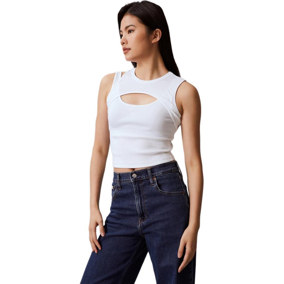 Calvin Klein Asymmetrischer Ausschnitt Rundhals Crop Top Damenoberteile Mondscheinweiß J223349