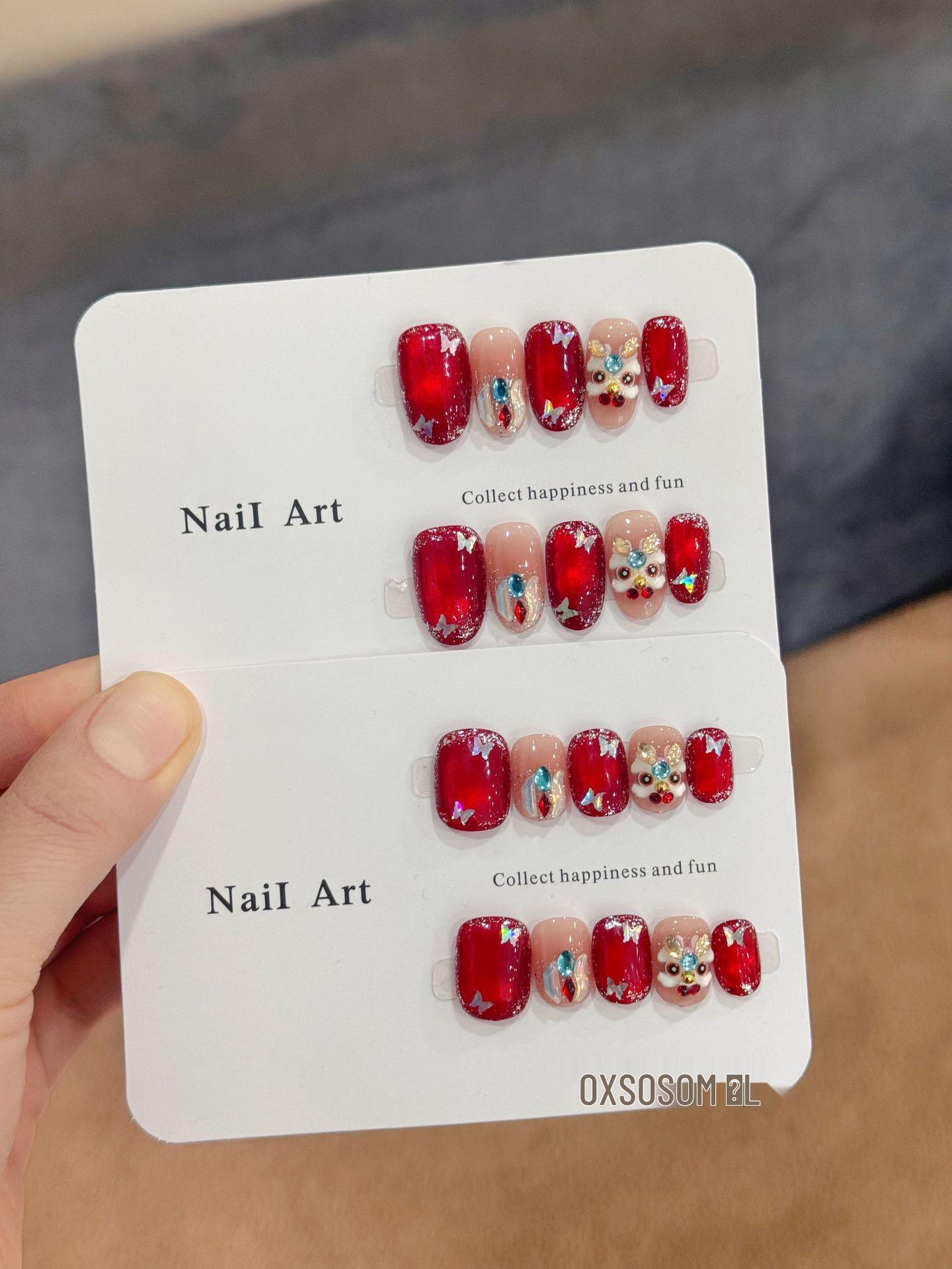 Lion Dance New Year Red Cat Eye Nail Art Stickers - Hand-Woven, Youth-Enhancing, Super Sparkle Wearable Design. Mame Mame Kabuto (14mm)