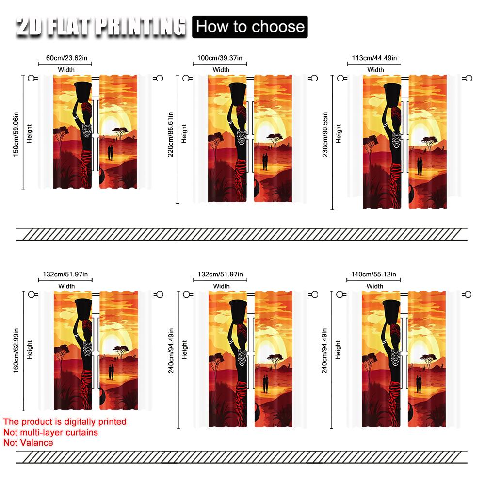 2pcs, Minimalist Curtains 2D print African Woman Fabric (without rod) Home Decor Use for Study, Living Room, Kitchen - Home