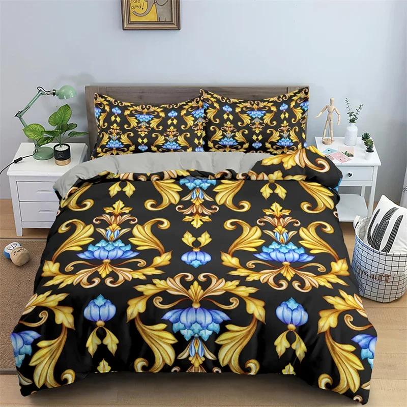 Baroque Style Floral Duvet Cover Set Luxury Exotic Flowers Bedding Set Microfiber Comforter Cover Single Queen For Teens Girls