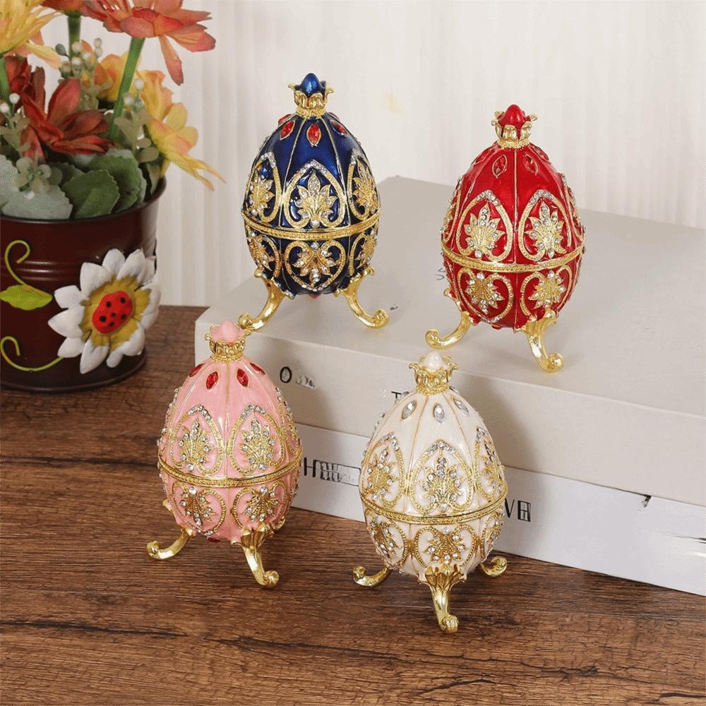 European Style Easter Egg Ornament Zinc Alloy Retro Egg Shape Jewelry Storage Box Tall Feet Jewelry Organizer Birthday Gifts