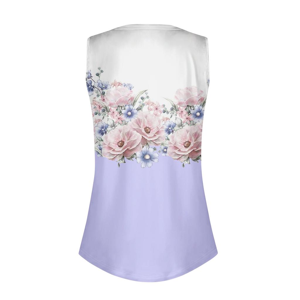 Womens Summer Tank Tops Pleated V Neck Printing Casual Top Tank Tops For Women Loose Fit Sleeveless Tunic Shirts