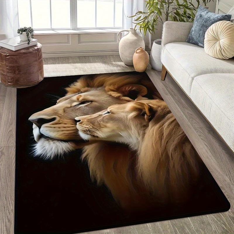Flanelowa Drukowana Dywanik dla Pary Lwów Wzór Sztuki Dzikiej Przyrody Miękki Dywanik Podłogowy z Polarowego Runo Dywan do Salonu Zwierzęcy Motyw Wystrój Domu Unikalne Dywaniki