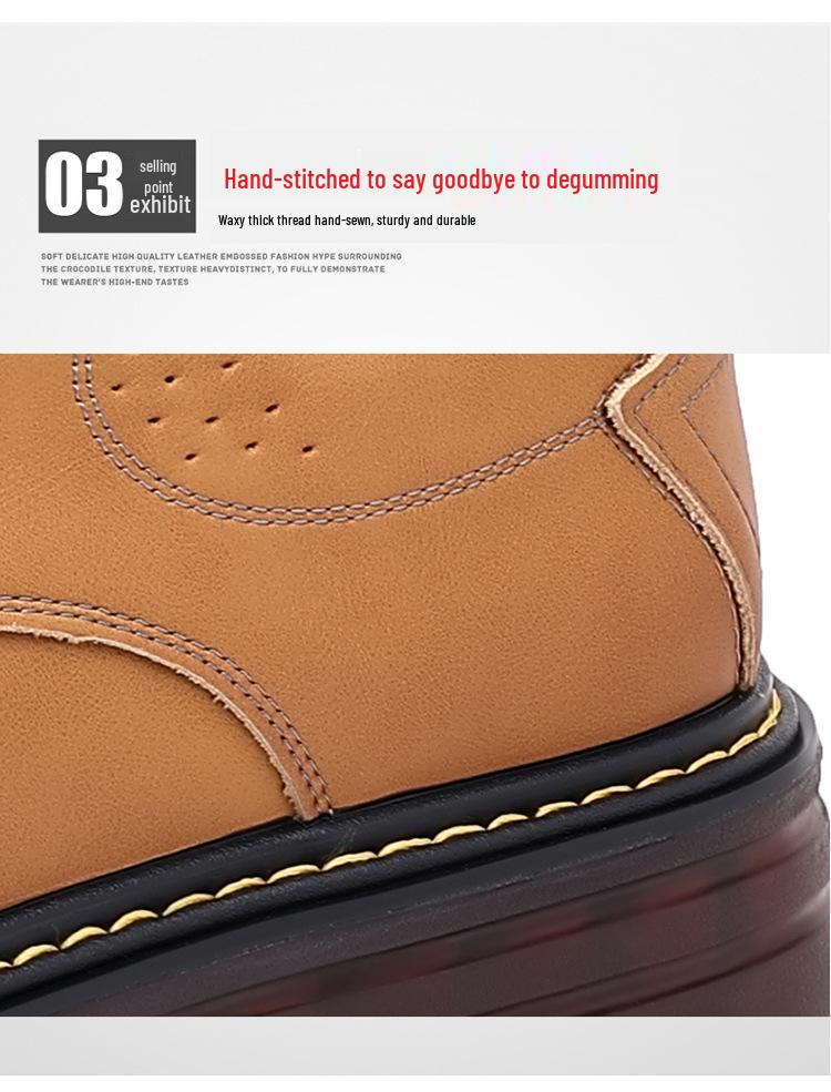 Men's Leather Thick-Soled Casual Derby Shoes for Spring/Autumn - Formal Black Low-Top Martin Boots