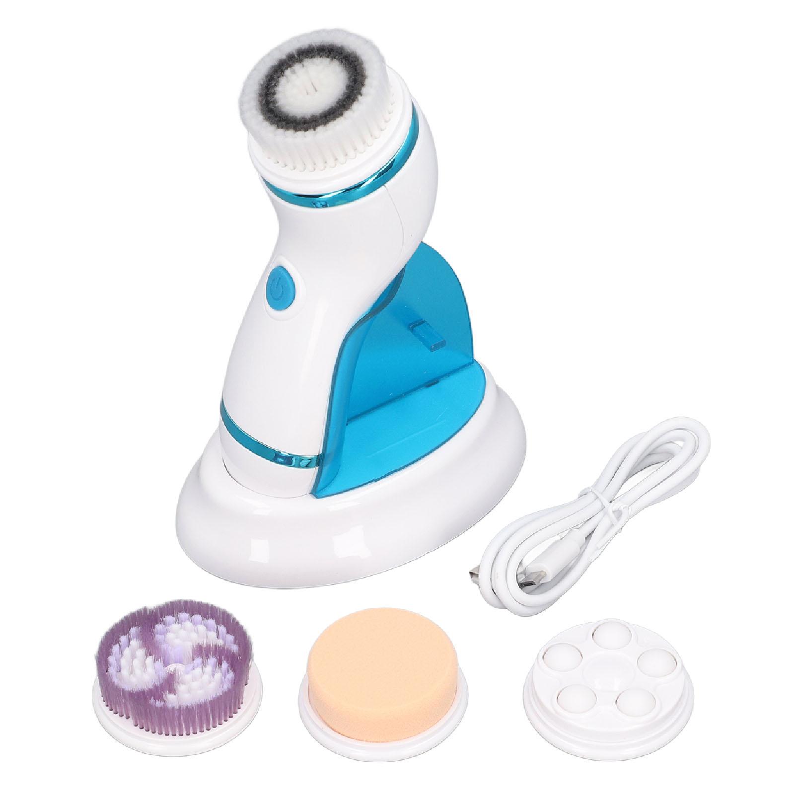 

Facial Cleansing Brush Vibration Massage Promote Circulation Electric Face Wash Brush with 3 Heads синий