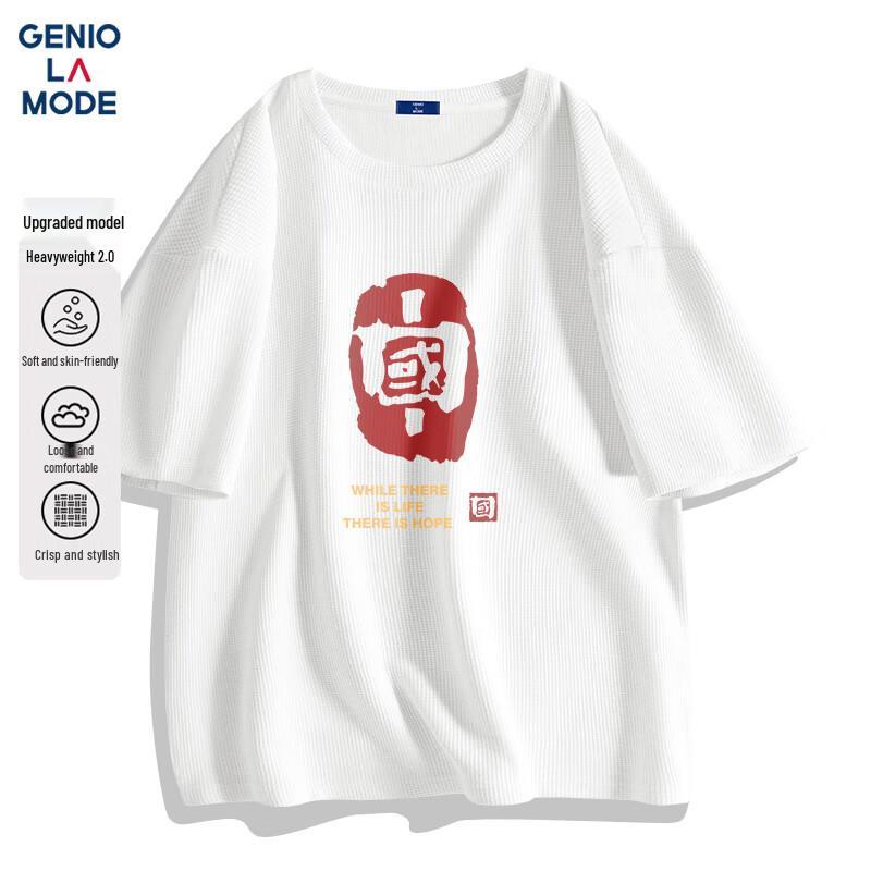 GENIOLAMODE Men s Waffle Knit Printed Short Sleeve T-Shirt XL