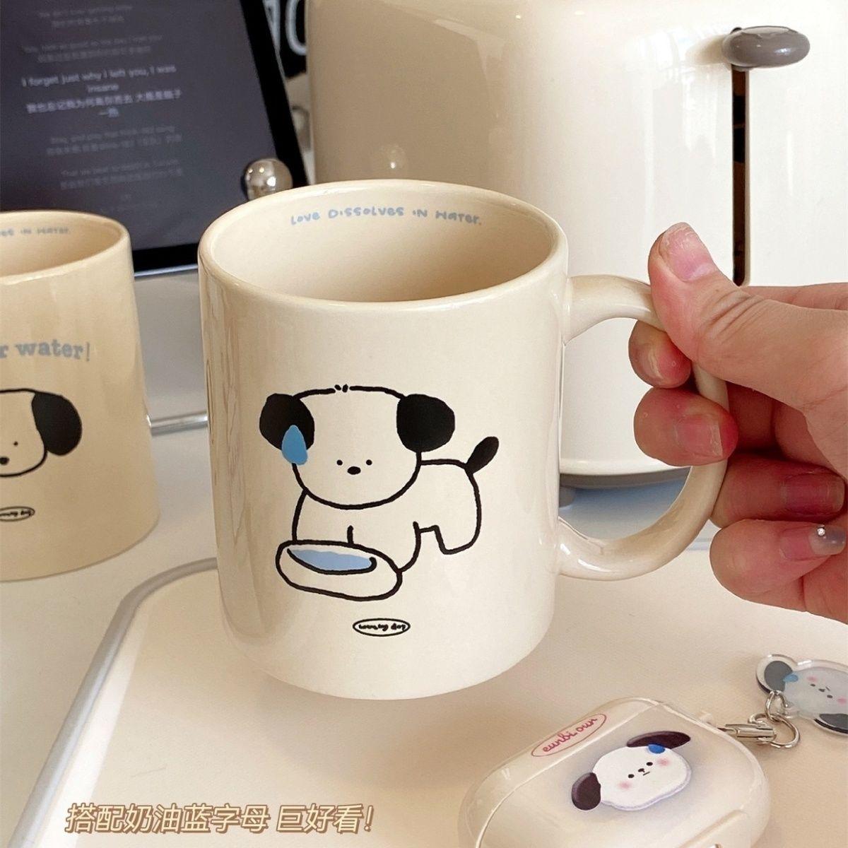 

Cute Sweat Puppy Ceramic Cup Couple High-looking Mug Afternoon Tea Coffee Cup Household Tea Drinking Water Cup 300ml
