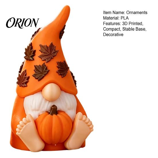 Autumn Gnome Decorations Fall Figurine Sitting with Pumpkin & Maple Leaves, 3D Printed Dwarf Party Table Accents Statue, Thanksgiving Shelf