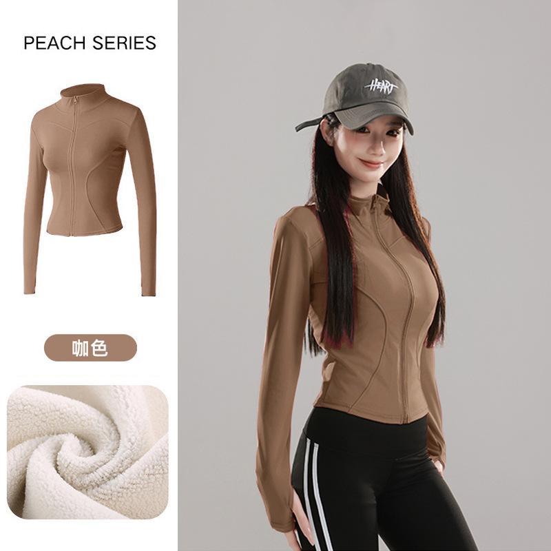 Fleece Thickened Yoga Jacket Women's Season Zipper Cardigan Sports Fitness Clothing Professional Running Slim Fitness Long Sleeves