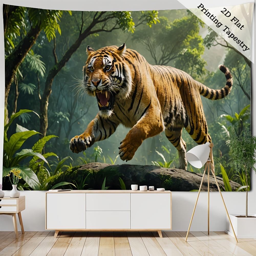 Arazzo Tigre Realistico della Giungla Tappeto da Parete Ruggenti Tessuto da Appendere Felino Maestoso Decorazione per Soggiorno Stanza