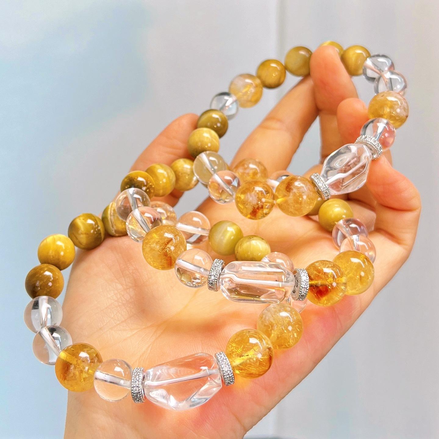 10Mm Design High Quality Vitreous Natural White Crystal Citrine Tiger S Eye Bracelet Bracelet