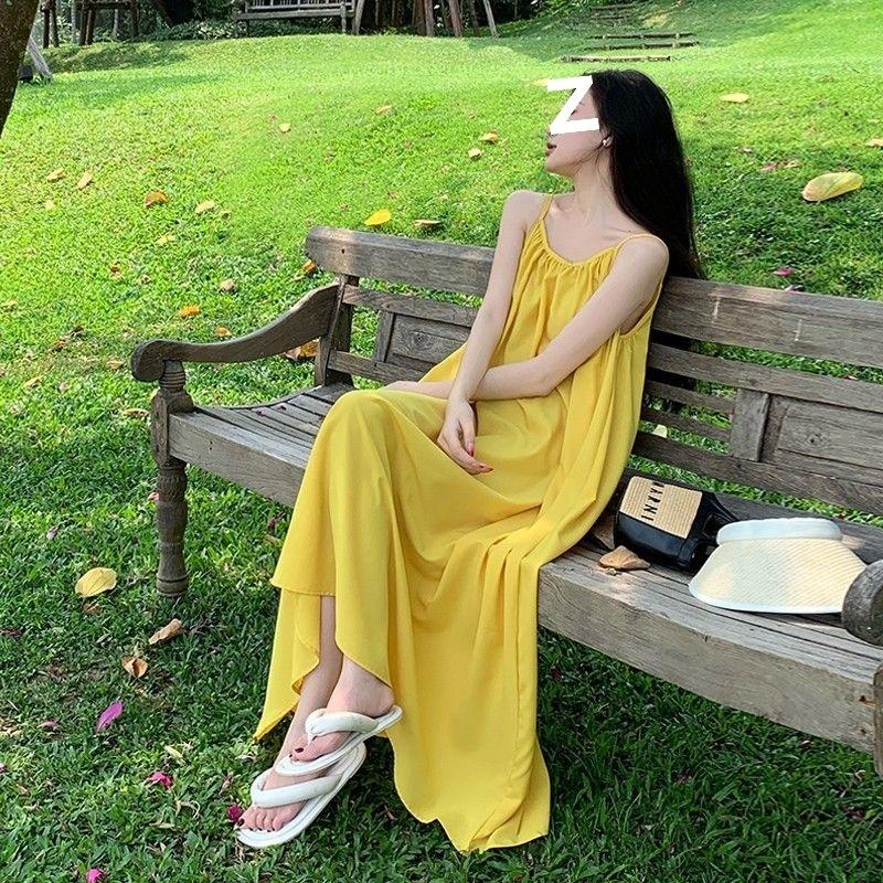 Hainan Sanya vacation beach dress sexy loose backless dress Xishuangbanna suspender design long dress summer S