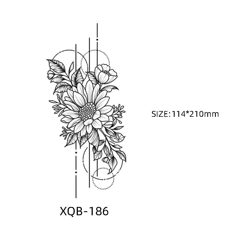 Waterproof Black & White Sketch Flower Half Sleeve Tattoo Stickers