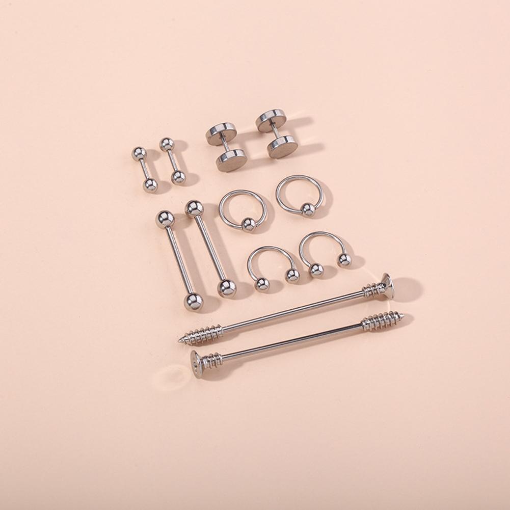 12 Pcs/set Ear Studs Stainless Steel Piercing Jewelry Long Ear Bone Barbell Ear Nail