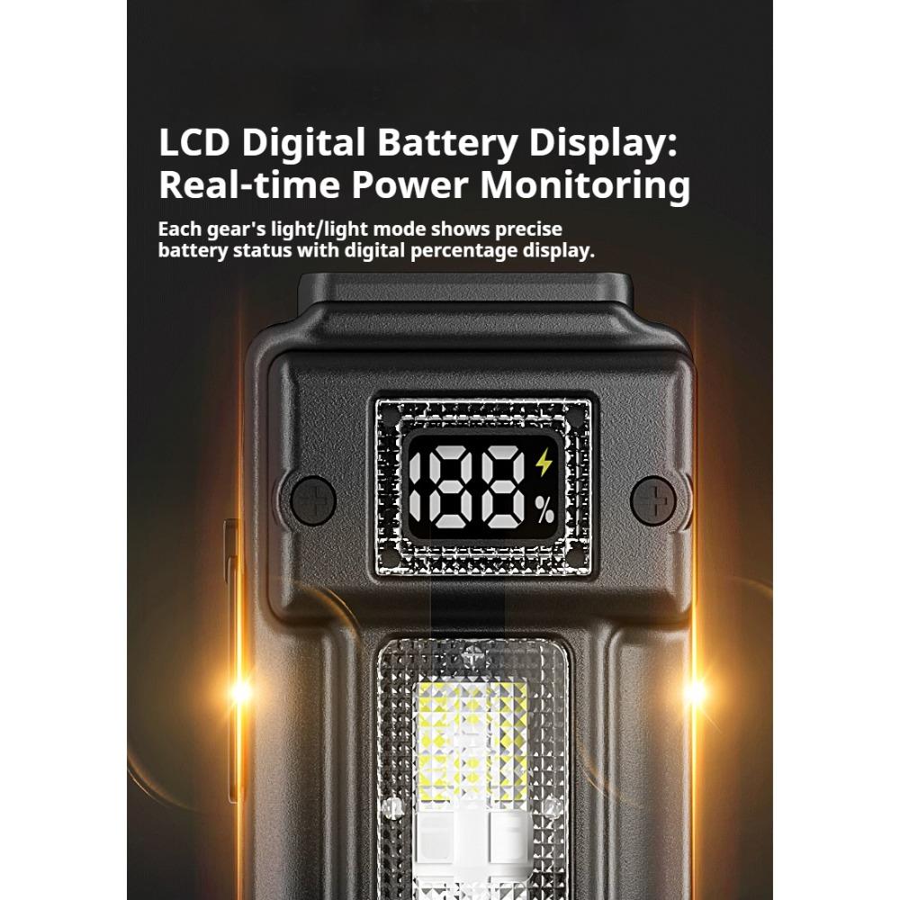 New Portable Flashlight Ultra-thin Rechargeable LED Flashlight Portable Work Light, Cold Resistant, Camping, Patrol, Battery Display