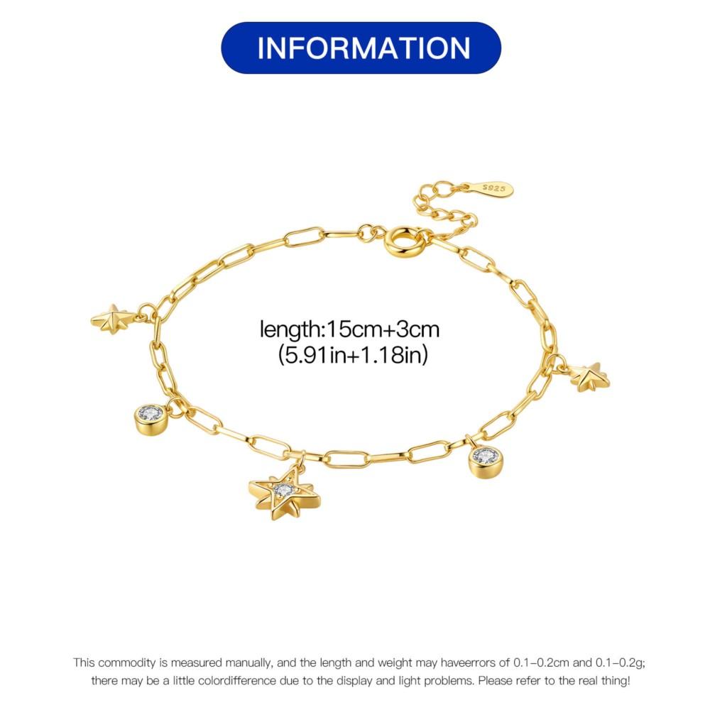 New 925 Silver Exquisite Golden Starry Bracelet Chain Link Women Bracelet Birthday Festival Jewelry Gifts