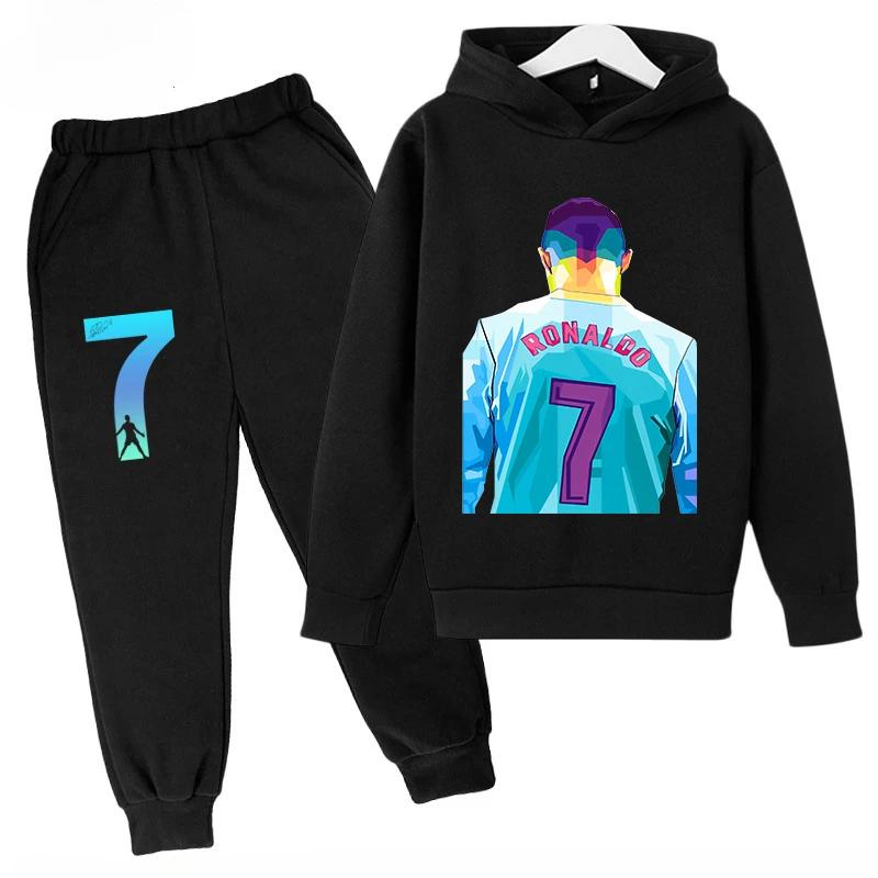 Children's Sports Hoodie Set  Sweatshirt Pants 2-piece Set for Boys and Girls Ronaldo Avatar Printed Kids Clothes Girls