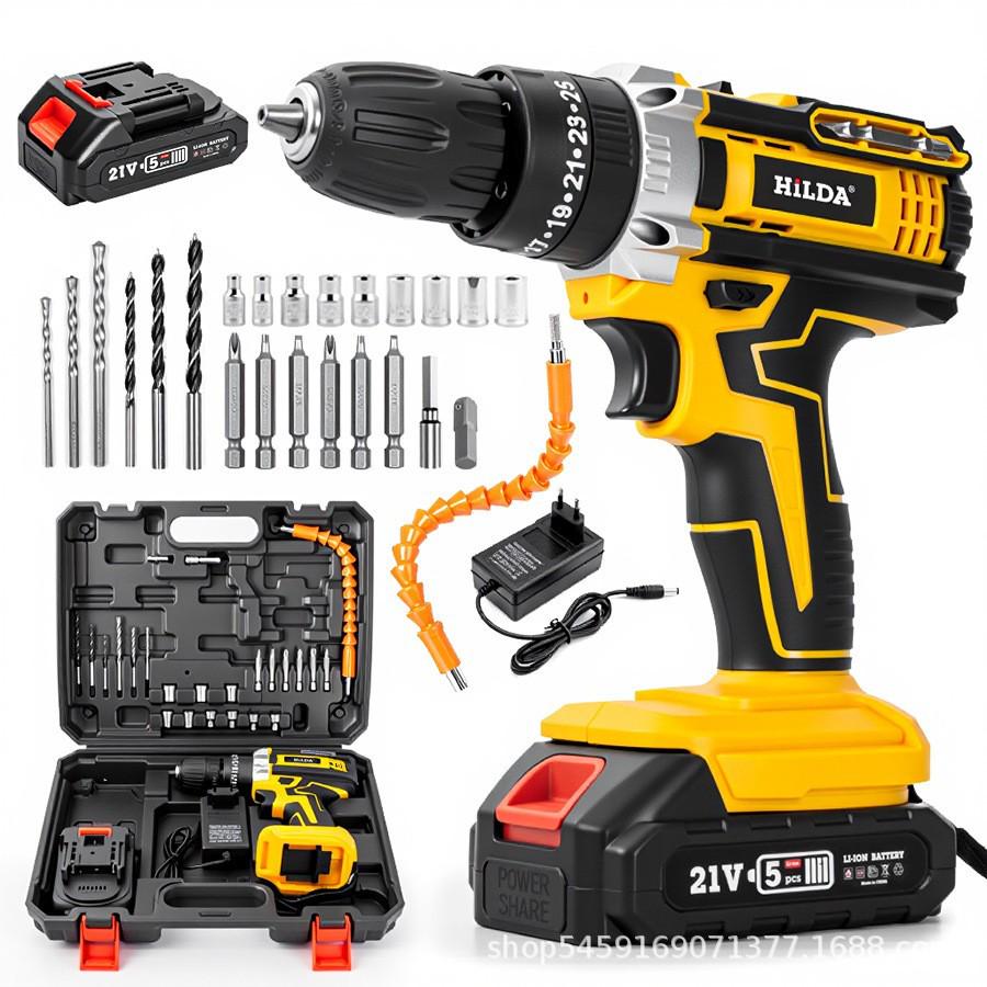 21V Cordless Rechargeable Dual-Speed Impact and Electric Screwdriver Drill Set