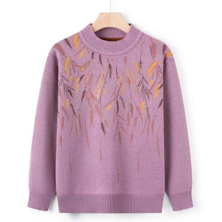 Новый осенний свитер пуловер для мамы, утолщенный, с интегрированным бархатом, для женщин среднего и пожилого возраста, бабушкин, флисовый вязаный свитер 4XL фиолетовый