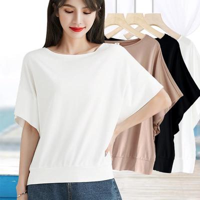 T-shirt da donna a tinta unita monospalla, vestibilità casual larga, manica corta, top versatile per primavera/autunno