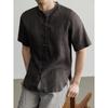 Hengyuanxiang Men's Linen Short-Sleeve Lapel Shirt