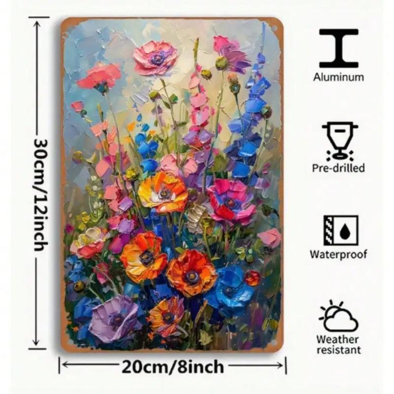 Vintage Floral Metal Tin Sign Farmhouse Wall Decor Rustic Wildflower Art