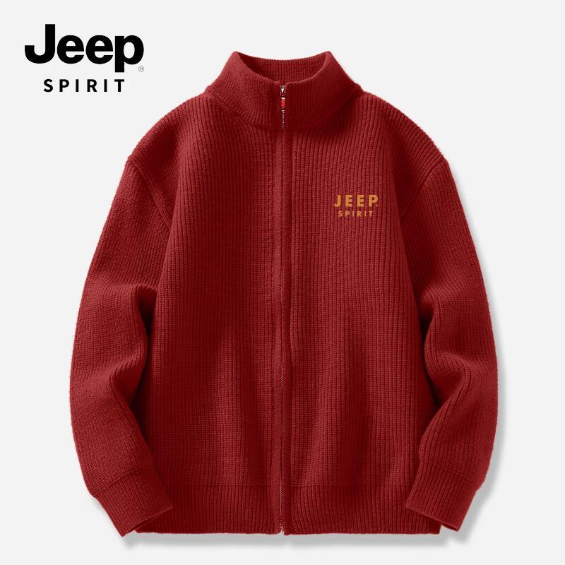 

JEEP SPIRIT Men s Thickened Winter Red Knit Sweater L