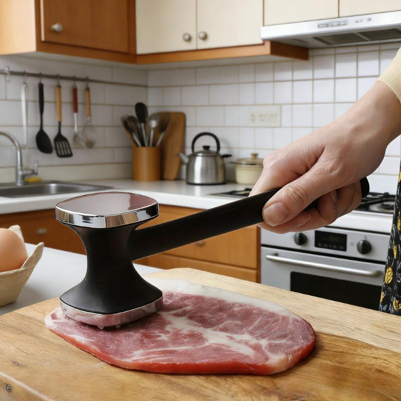 Heavy Duty Meat Tenderizer Hammer,Stainless Steel Mallet with Non-Slip Rubber Grip for Effortless Pounding-Kitchen Cooking Tool