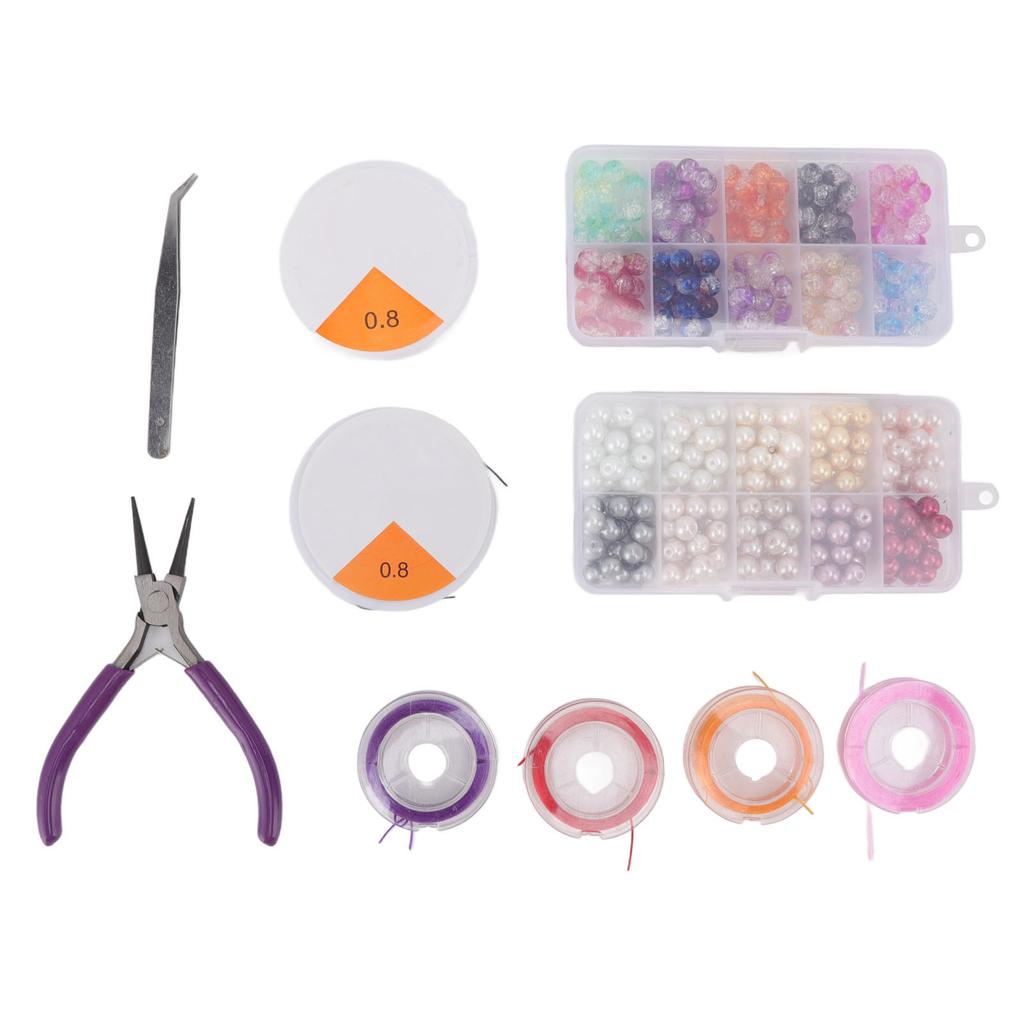 DIY Jewelry Making Kit Pliers Artificial Pearls Glass Colorful Beads Elastic Thread Jewelry Making Set with Box