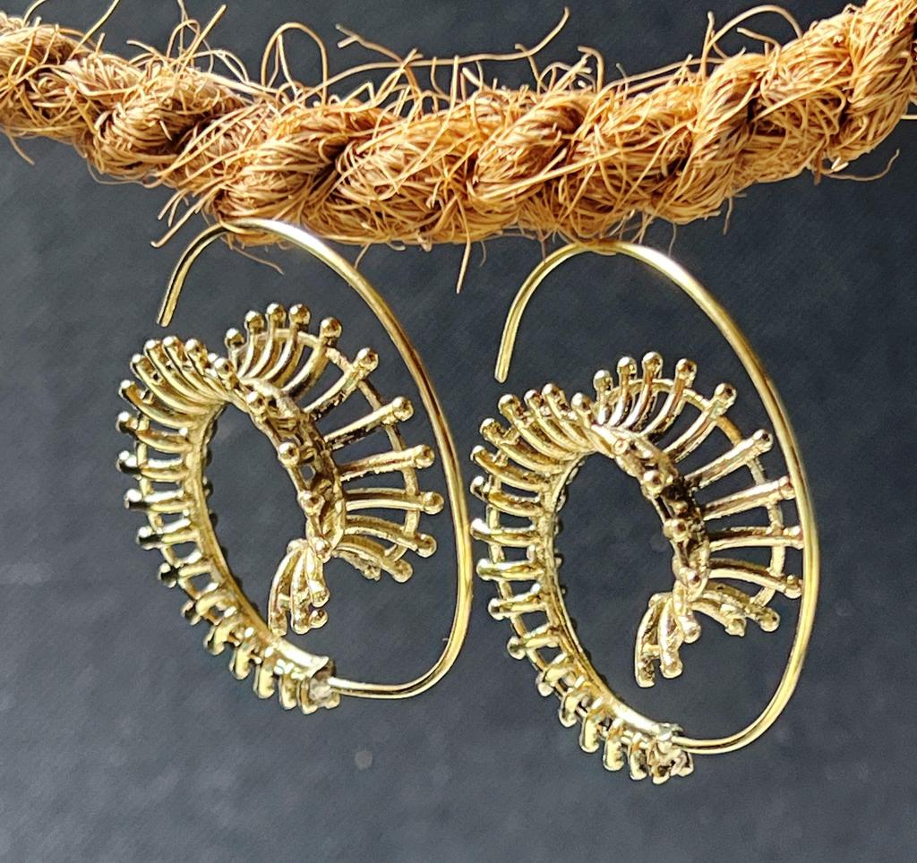 Handcrafted High Quality of Brass Tribal Spiral Earrings , Unique Boho Jewelry with Intricate Spiral Design, Ethnic Statement Earrings for a Bold Look