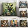 Animal Vintage Portrait Pillow Case Sofa Decorative Home Double-sided Print Plush Square Throw Pillow Covers Cushion Decor Cover