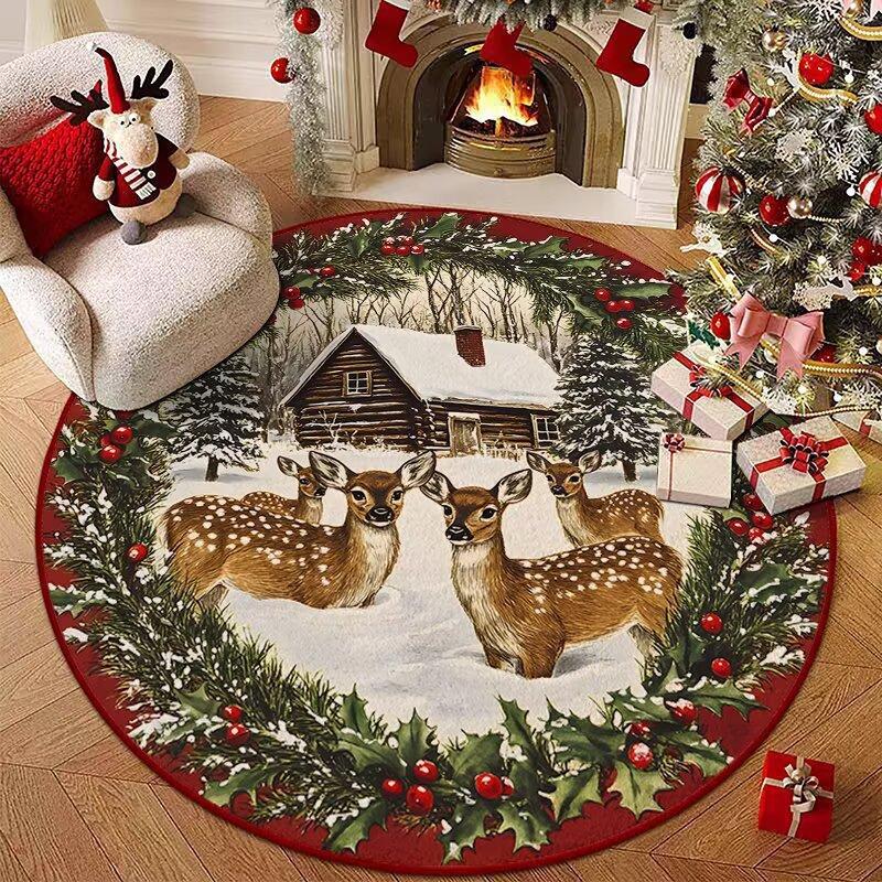 Christmas Carpet Living Room Dirt-resistant and Easy To Take Care of Imitation Cashmere Carpet Round Washed Cloth Sole Foot Pad