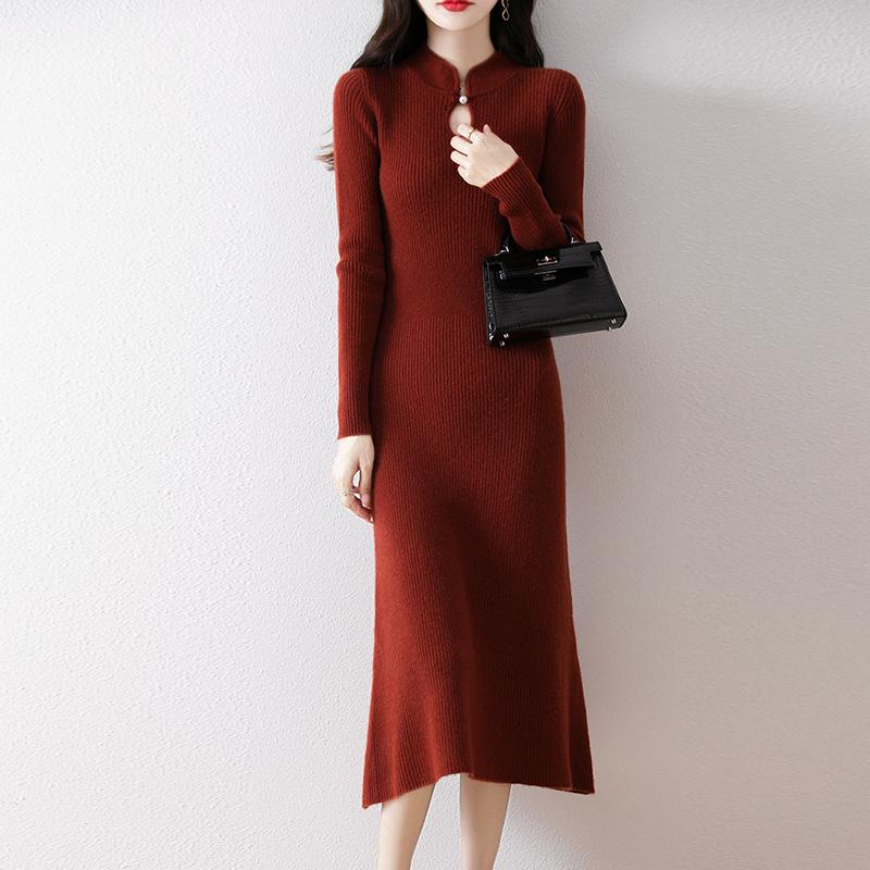 Women Sweater Dress 100% Wool MODERN NEW SAGA Turtleneck Knit Long Pullover Winter Jumpers Wool Long Dress Female