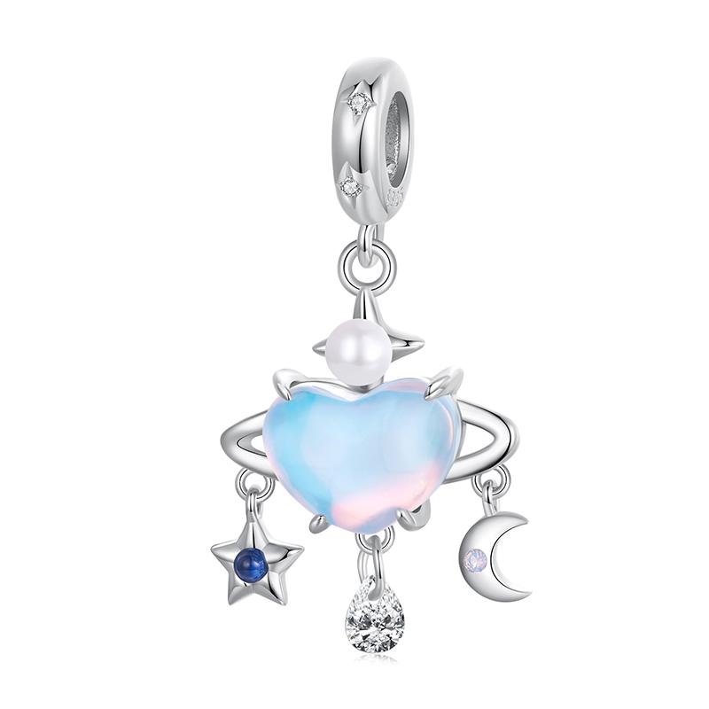 WOSTU 925 Sterling Silver Blue Planet Charms Pendant Star Stopper Beads Fit Original Bracelet Neckalce Girl Birthday DIY Gift