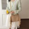 Yogodlns Knitted Tassel Bag New Summer Vacation Style Single Shoulder Diagonal Cross Woven Bag Fashionable Simple Women's Handbag