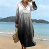 Fashionable Lady's V-neck Mid-length Casual Long-sleeved Dress