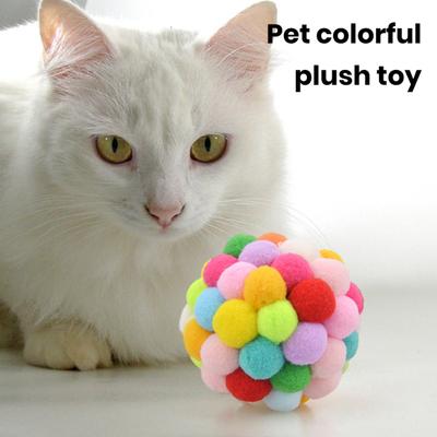 Cat Toy Colorful Plush Ball with Built-in Bell Funny Play Colorful Scratch-Resistant Bite-Resistant Pet Cat Plush Ball Toy Cat Supplies