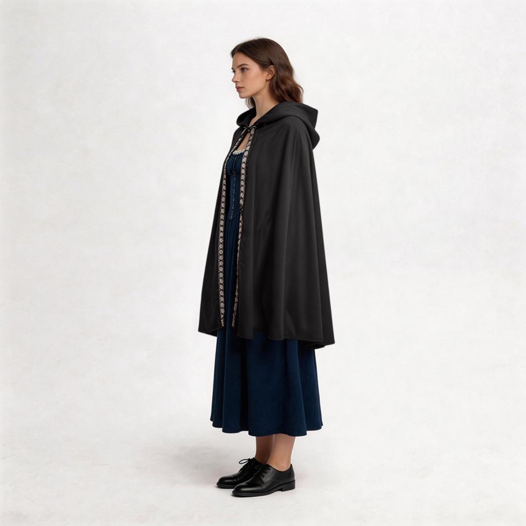 Womens Hooded Cloak Cape Costume Long Flowing Gothic Cape with Tie Front for Halloween Party Cosplay