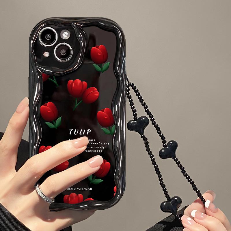 Applicable To Apple 14 Mobile Phone Case IPhone 13 Silicone Full-package Anti-fall 11/12 Mini Sweet and Cool Tulips On The Screen