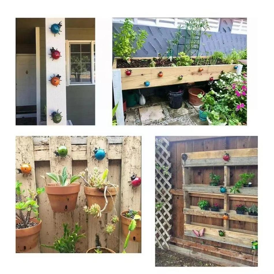 New Arrivals Set of 4 Metal Garden Wall Art Decorative Cute Ladybugs Outdoor Wall Sculptures Metal Ladybug Garden Decorations