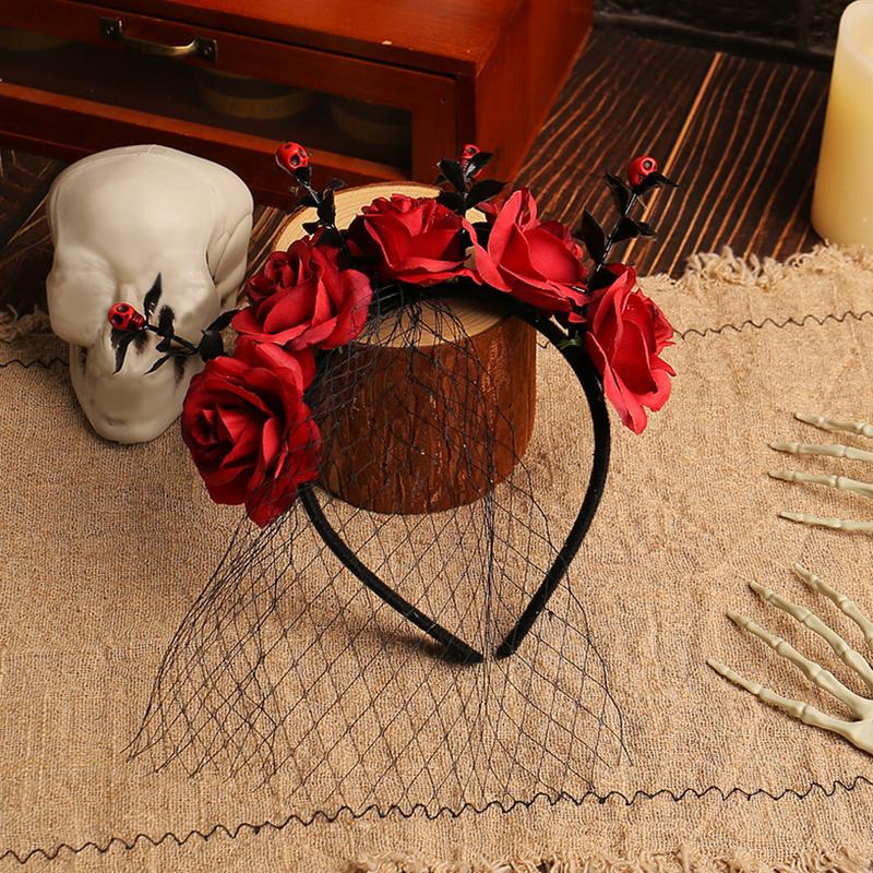 Halloween Hair Accessories Dark Style Veil Halloween Costumes Headdress Cosplay Crown Party Headband Holiday Accessories Black/Red