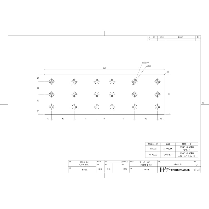 DAIDOHANT Reinforcement Hardware, Joint Fittings, 2x4 (Two-by) Support, Band Metal, Black Painted, 24F-2-BK10179001