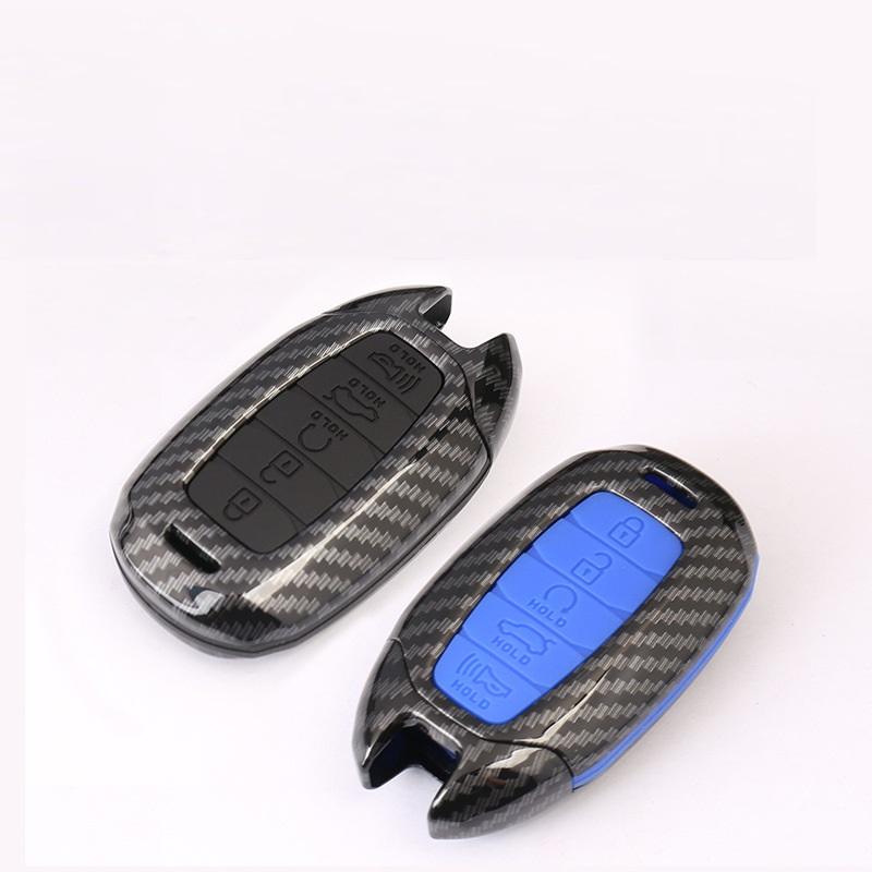 Carbon Fiber Car Key Case Cover For Hyundai I30 Ix35 Kona Encino Solaris Azera Grandeur Ig Accent Santa Fe Palisade 3/4/5 Button
