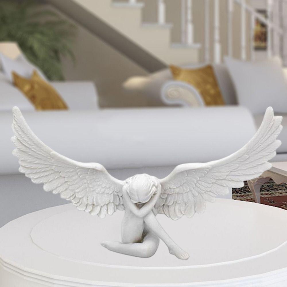 

Home Decoration Easy to Clean Bookcase Figurine Resin Crafts Garden Ornaments Angel Wing Statue белый