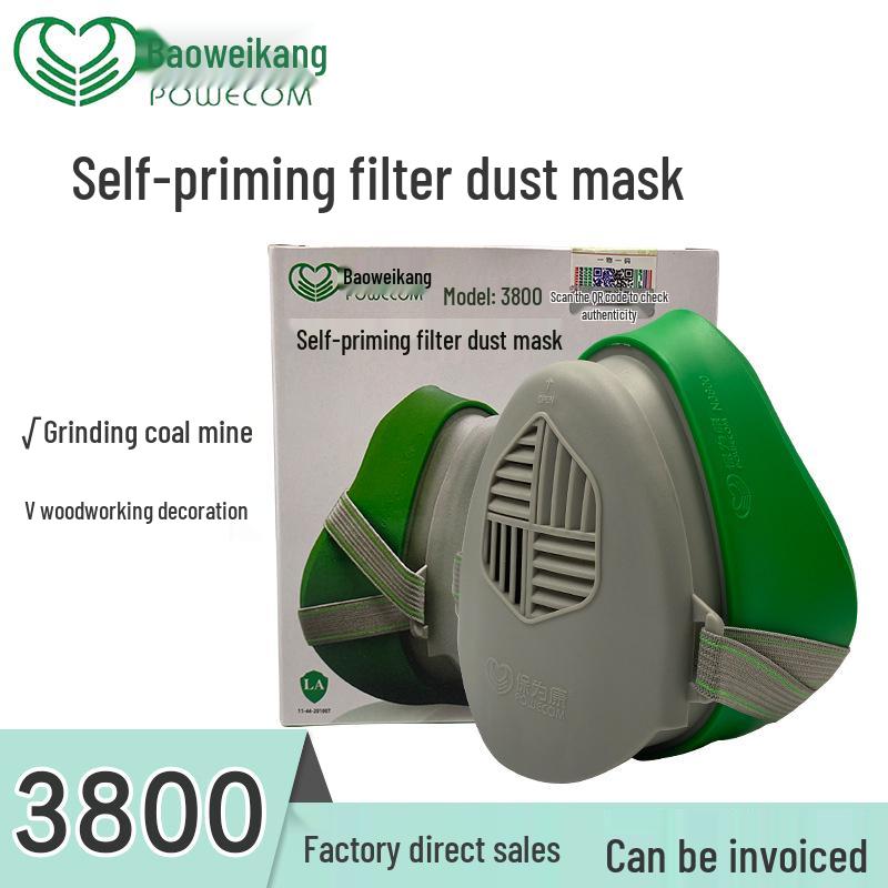 Baoweikang 3800 Industrial Dustproof Mask with Filter Cotton - Breathable Protection for Grinding and Mining